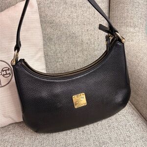 MCM Leather Shoulder Bag with Gold Accents